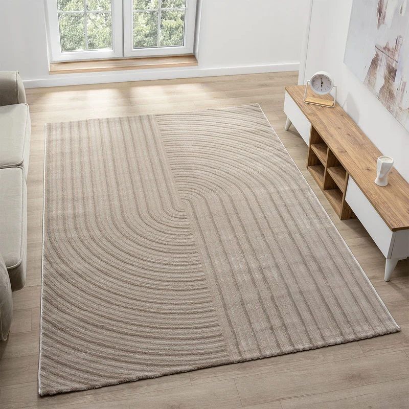 Moderner Kurzflor-Teppich Boho Wohnzimmer Schlafzimmer dünn mit 3D Hoch-Tief Effekt Pflegeleicht