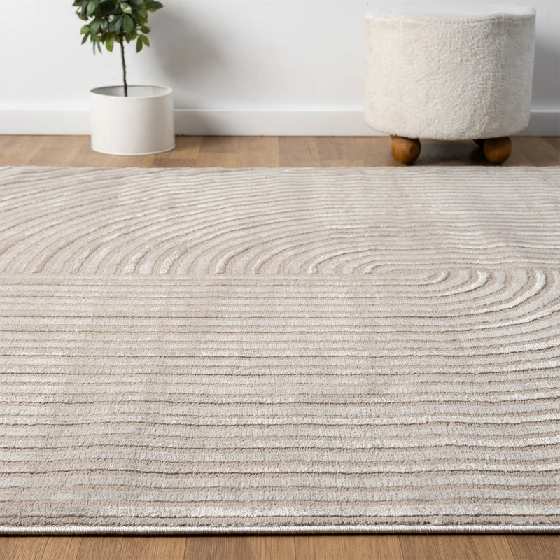 Moderner Kurzflor-Teppich Boho Wohnzimmer Schlafzimmer dünn mit 3D Hoch-Tief Effekt Pflegeleicht