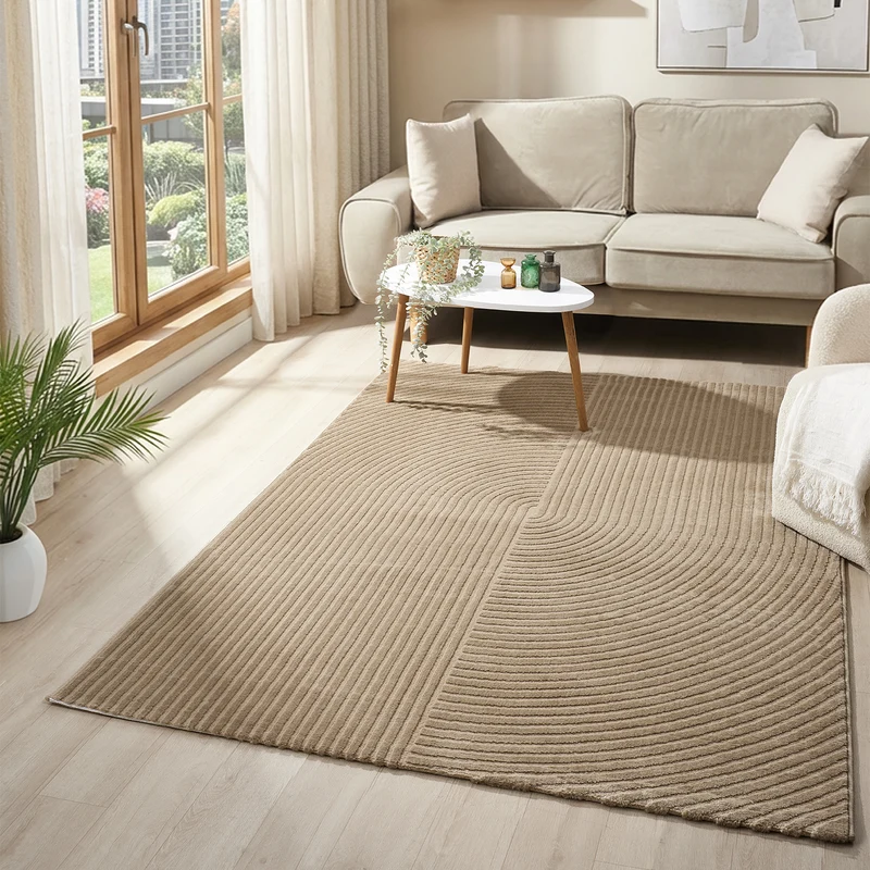 Moderner Kurzflor-Teppich Boho Wohnzimmer Schlafzimmer dünn mit 3D Hoch-Tief Effekt Pflegeleicht