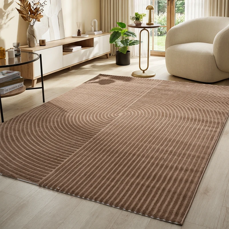 Moderner Kurzflor-Teppich Boho Wohnzimmer Schlafzimmer dünn mit 3D Hoch-Tief Effekt Pflegeleicht