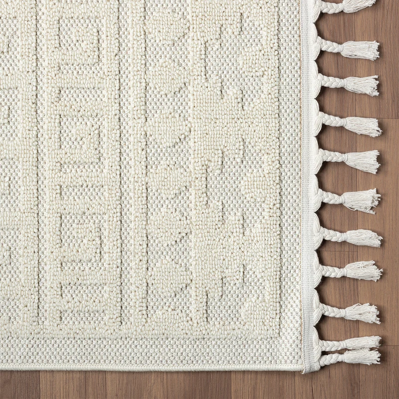 Teppich Wohnzimmer Boho , Schlafzimmer, Balkon, Küche, Terrasse, Flur 3D Creme