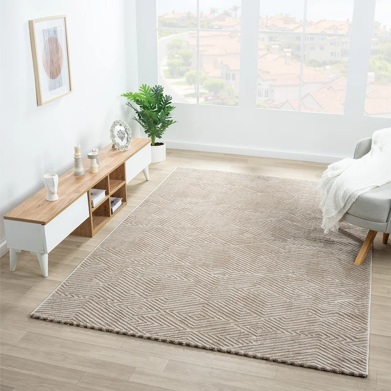 Teppich Kurzflor Wohnzimmer Rauten Hochtief-Muster/ 3D-Effekt Schlafzimmer Boho