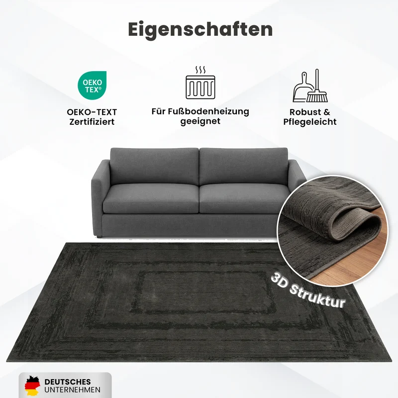 Teppich Wohnzimmer Schlafzimmer Modern Hoch&Tief Bordüre Qualitativ 3D effekt