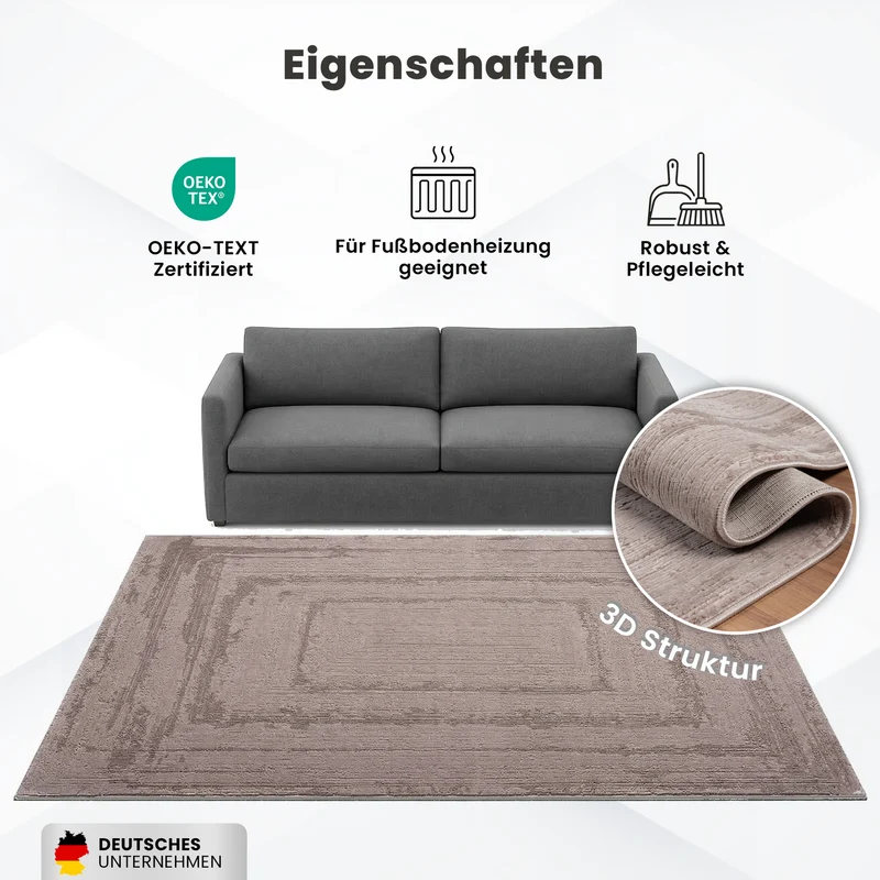 Teppich Wohnzimmer Schlafzimmer Modern Hoch&Tief Bordüre Qualitativ 3D effekt