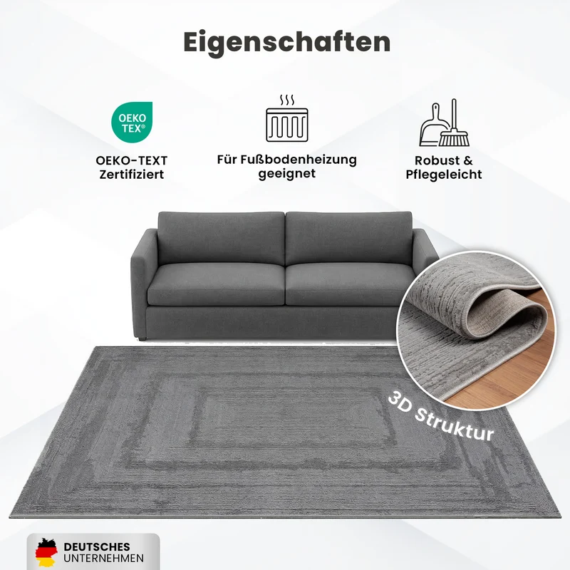 Teppich Wohnzimmer Schlafzimmer Modern Hoch&Tief Bordüre Qualitativ 3D effekt