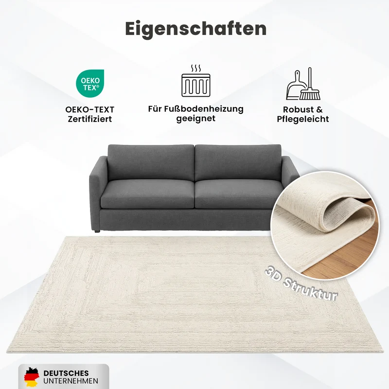 Teppich Wohnzimmer Schlafzimmer Modern Hoch&Tief Bordüre Qualitativ 3D effekt