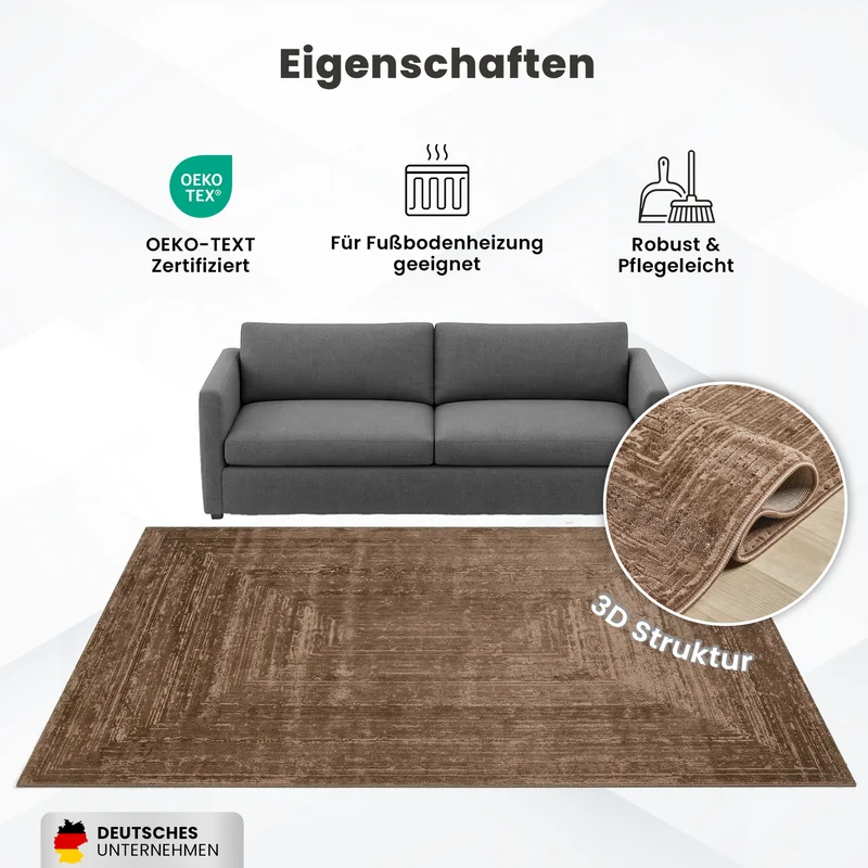 Teppich Wohnzimmer Schlafzimmer Modern Hoch&Tief Bordüre Qualitativ 3D effekt
