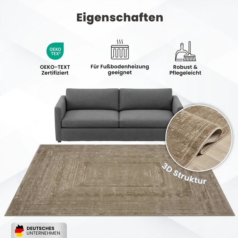 Teppich Wohnzimmer Schlafzimmer Modern Hoch&Tief Bordüre Qualitativ 3D effekt