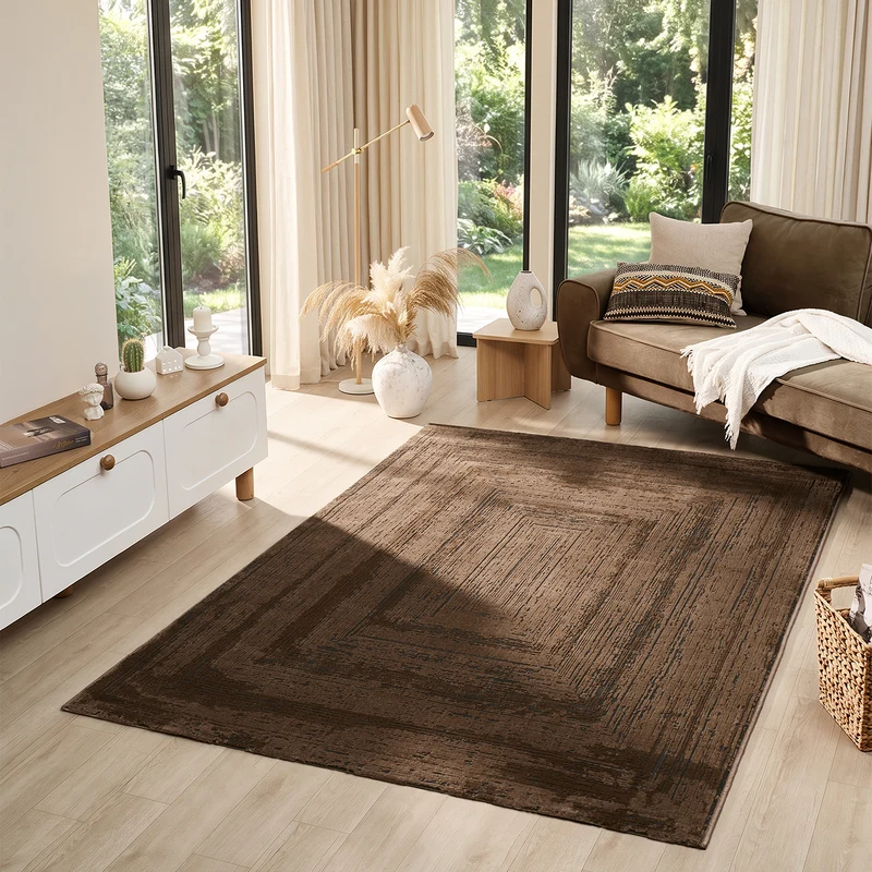 Teppich Wohnzimmer Schlafzimmer Modern Hoch&Tief Bordüre Qualitativ 3D effekt