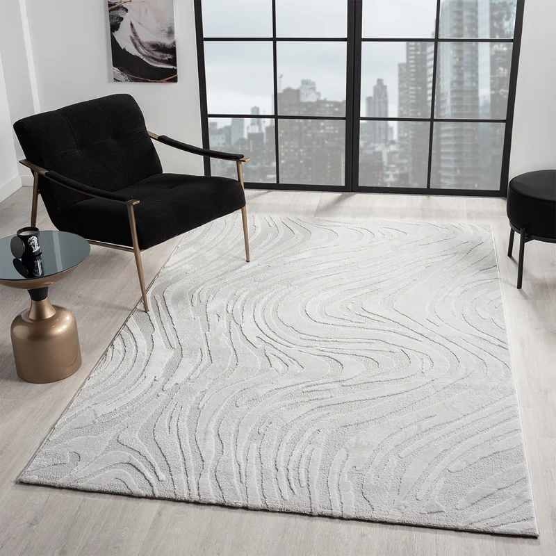 Teppich Wohnzimmer teppich Schlafzimmer 3D Effekt modern Weich kurzflor Wellenmuster Qualitativ