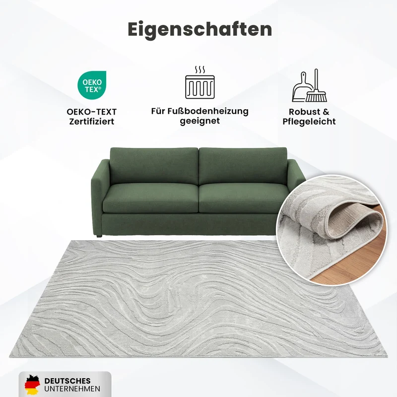 Teppich Wohnzimmer teppich Schlafzimmer 3D Effekt modern Weich kurzflor Wellenmuster Qualitativ