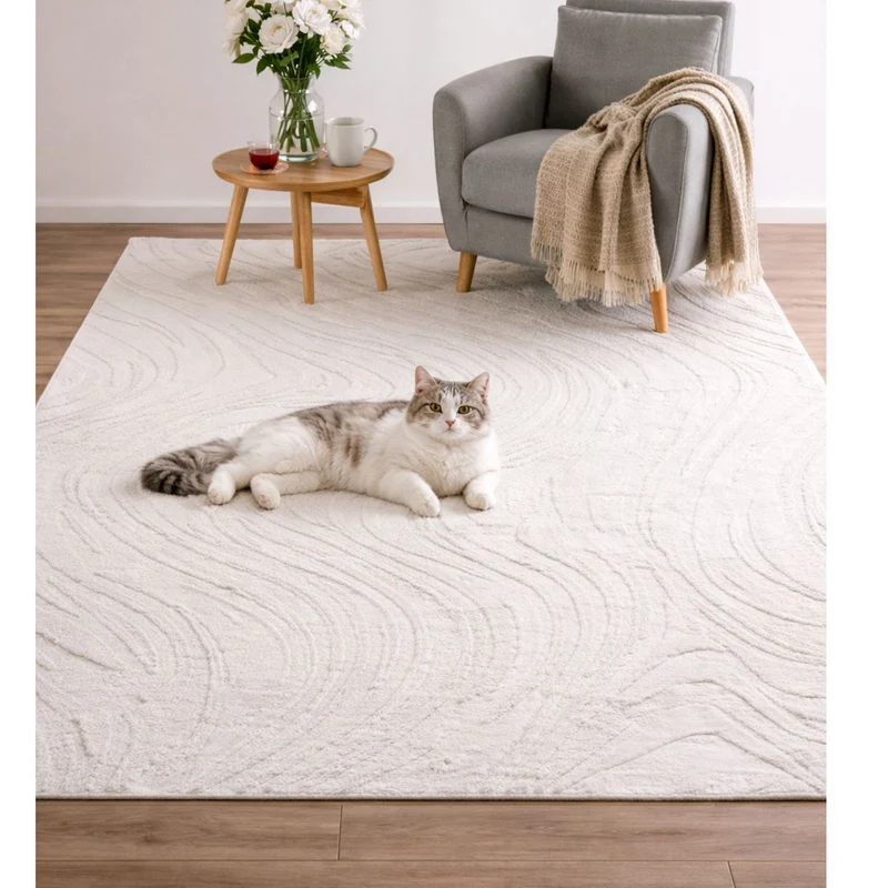 Teppich Wohnzimmer teppich Schlafzimmer 3D Effekt modern Weich kurzflor Wellenmuster Qualitativ