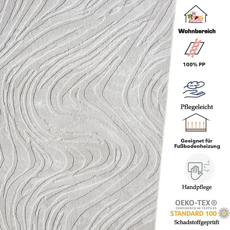 Teppich Wohnzimmer teppich Schlafzimmer 3D Effekt modern Weich kurzflor Wellenmuster Qualitativ