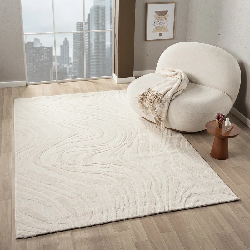 Teppich Wohnzimmer teppich Schlafzimmer 3D Effekt modern Weich kurzflor Wellenmuster Qualitativ