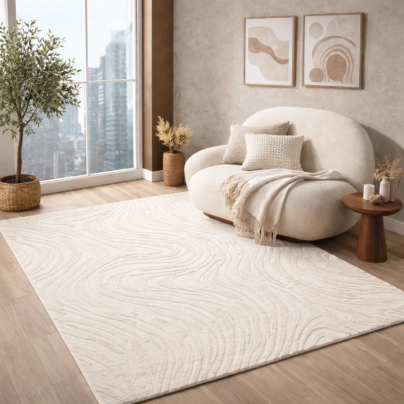 Teppich Wohnzimmer teppich Schlafzimmer 3D Effekt modern Weich kurzflor Wellenmuster Qualitativ