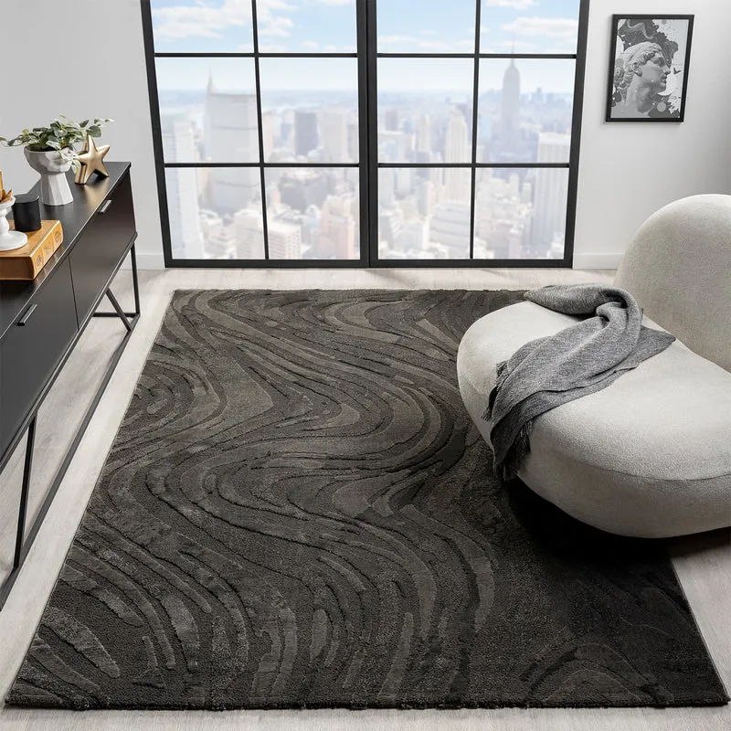 Teppich Wohnzimmer teppich Schlafzimmer 3D Effekt modern Weich kurzflor Wellenmuster Qualitativ