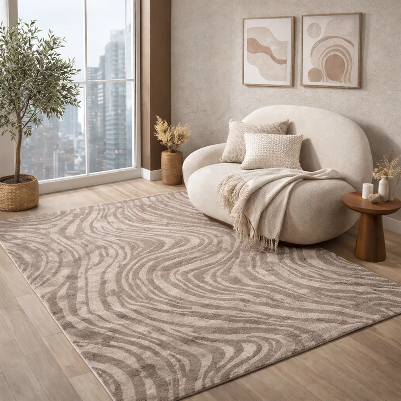 Teppich Wohnzimmer teppich Schlafzimmer 3D Effekt modern Weich kurzflor Wellenmuster Qualitativ