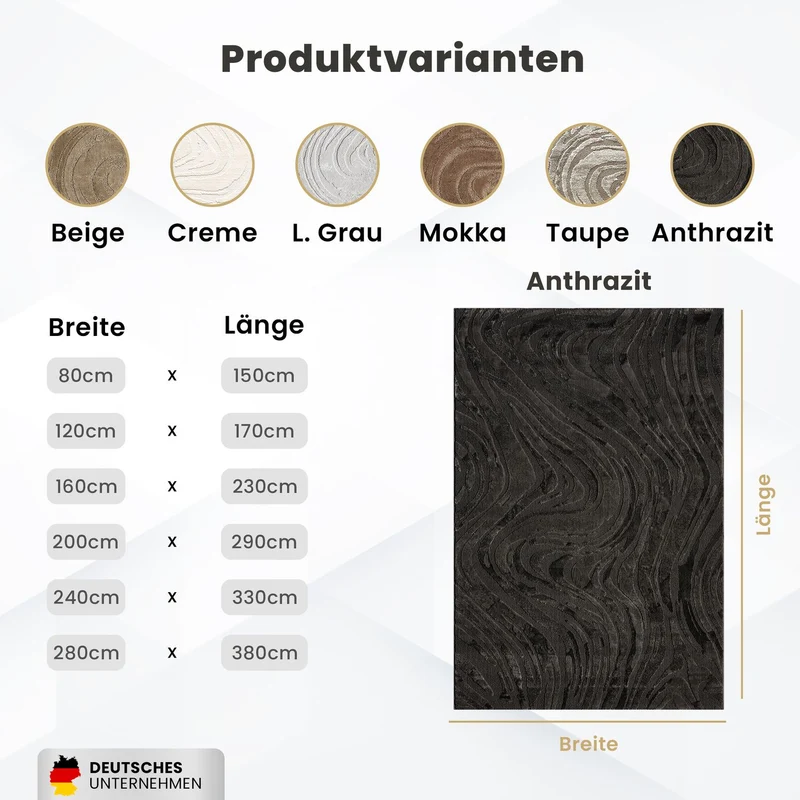 Teppich Wohnzimmer teppich Schlafzimmer 3D Effekt modern Weich kurzflor Wellenmuster Qualitativ