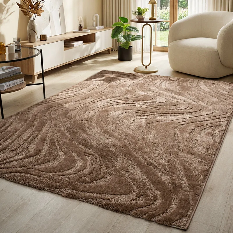 Teppich Wohnzimmer teppich Schlafzimmer 3D Effekt modern Weich kurzflor Wellenmuster Qualitativ