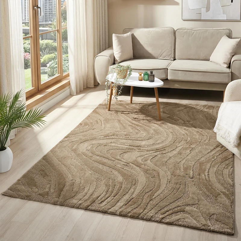 Teppich Wohnzimmer teppich Schlafzimmer 3D Effekt modern Weich kurzflor Wellenmuster Qualitativ