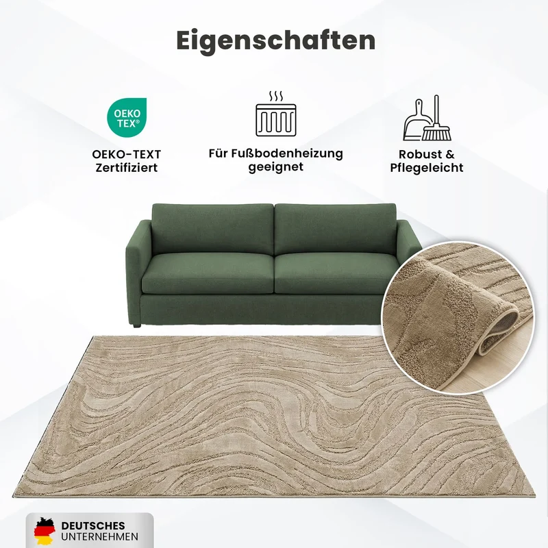 Teppich Wohnzimmer teppich Schlafzimmer 3D Effekt modern Weich kurzflor Wellenmuster Qualitativ