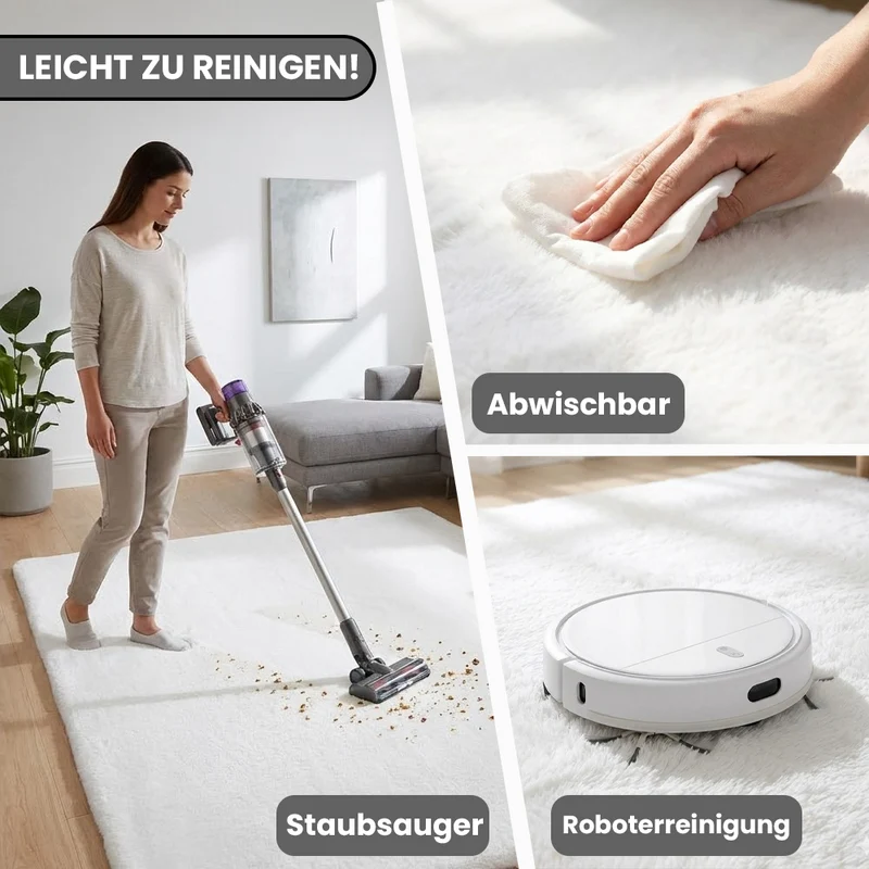 Fellteppich Deluxe waschbar, sanfter Hochflor-Teppich einfarbig, kuschelig für Ihr Wohnzimmer oder Schlafzimmer