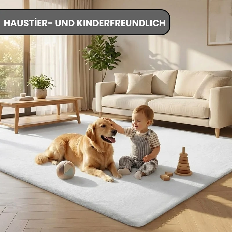 Fellteppich Deluxe waschbar, sanfter Hochflor-Teppich einfarbig, kuschelig für Ihr Wohnzimmer oder Schlafzimmer
