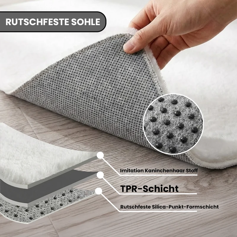 Fellteppich Deluxe waschbar, sanfter Hochflor-Teppich einfarbig, kuschelig für Ihr Wohnzimmer oder Schlafzimmer