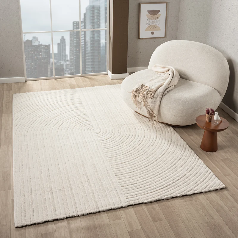 Moderner Kurzflor Teppich Wohnzimmer Schlafzimmer Boho Optik Regenbogen Skandinavisch
