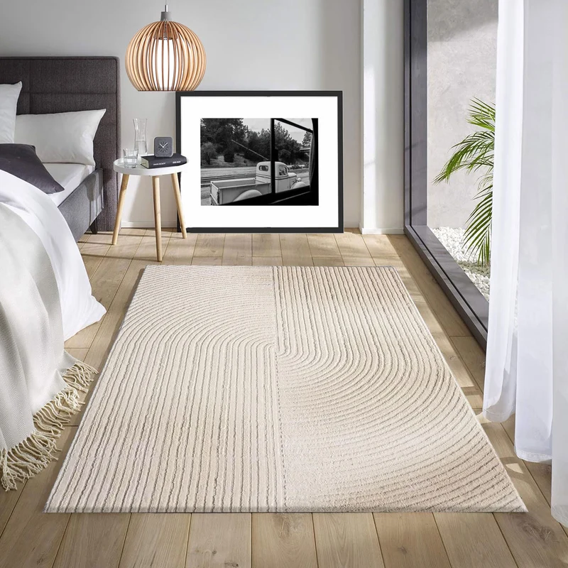 Moderner Kurzflor Teppich Wohnzimmer Schlafzimmer Boho Optik Regenbogen Skandinavisch