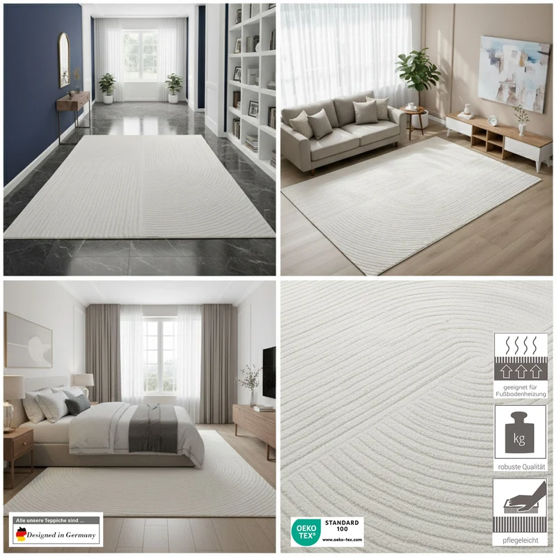 Moderner Kurzflor Teppich Wohnzimmer Schlafzimmer Boho Optik Regenbogen Skandinavisch