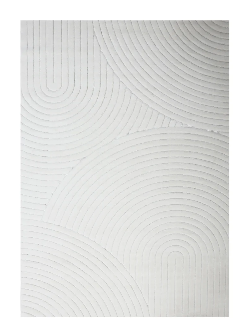 Robuster Flachgewebe Teppich Natur Look in Creme 3D+Hoch-Tief Effekt, Weich