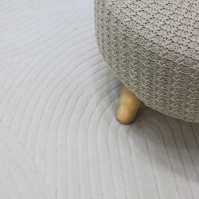 Robuster Flachgewebe Teppich Natur Look in Creme 3D+Hoch-Tief Effekt, Weich