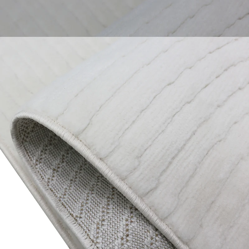 Robuster Flachgewebe Teppich Natur Look in Creme 3D+Hoch-Tief Effekt, Weich