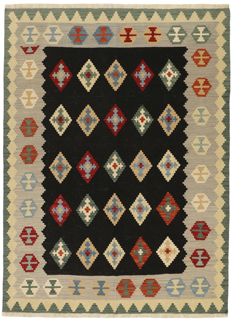 MY-RUG Teppich "Kelim" Rauten-& Diamantmuster, Handgewebt