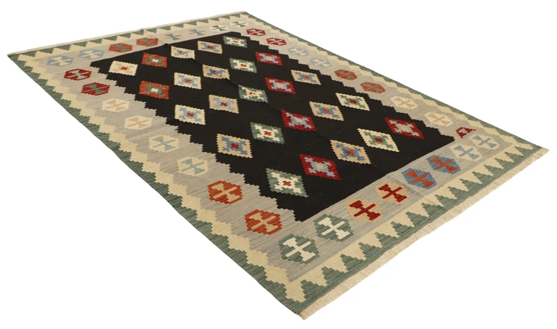 MY-RUG Teppich "Kelim" Rauten-& Diamantmuster, Handgewebt
