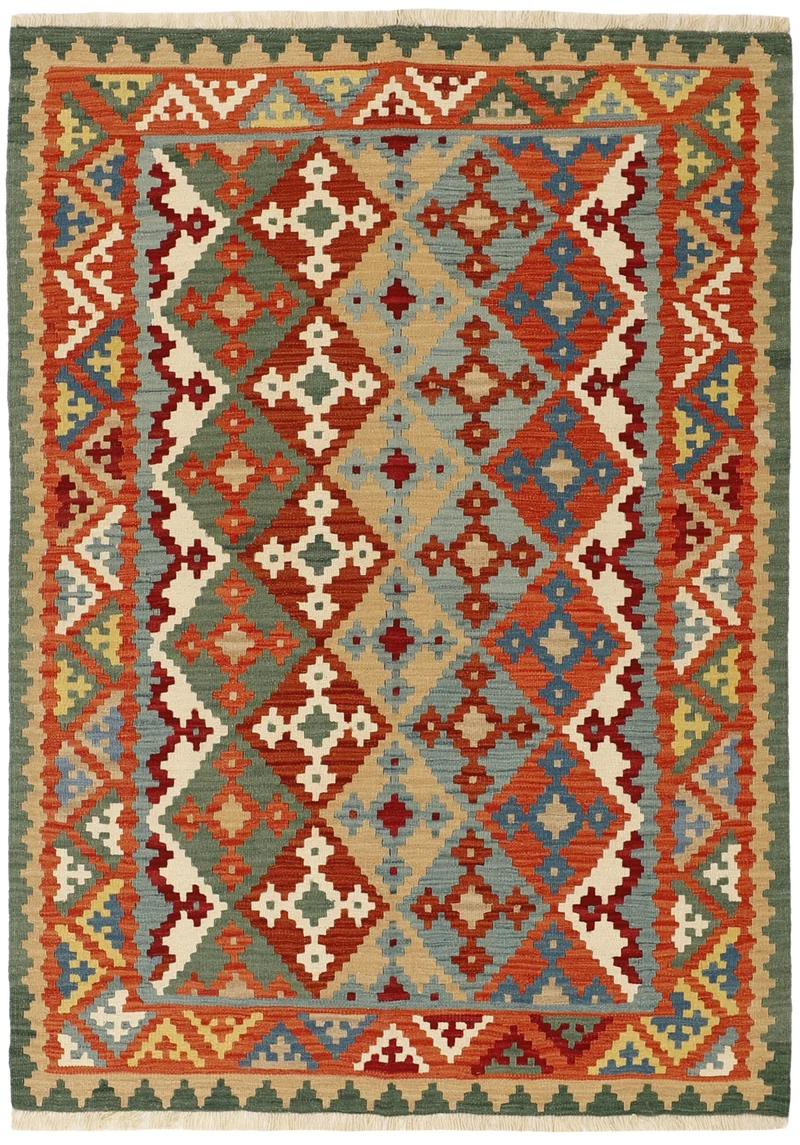 MY-RUG Teppich "Kelim" Rauten-& Diamantmuster, Handgewebt