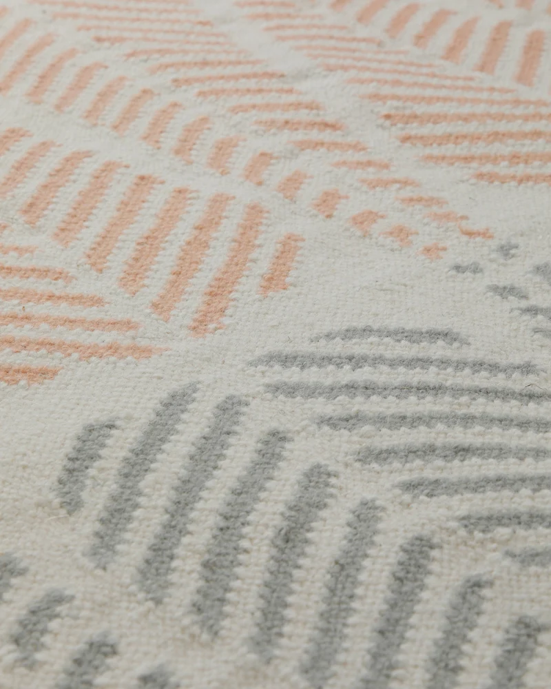 Handwebteppich Wolle Blattmuster petrol lachs 160x230 cm