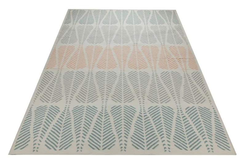 Handwebteppich Wolle Blattmuster petrol lachs 160x230 cm
