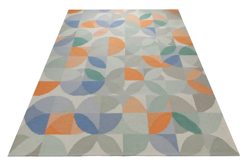 Handwebteppich Wolle Kreisraster pastell 160x230 cm