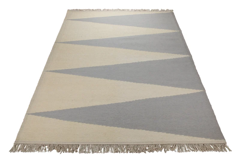 Handwebteppich Wolle Dreiecke grau creme 160x230 cm
