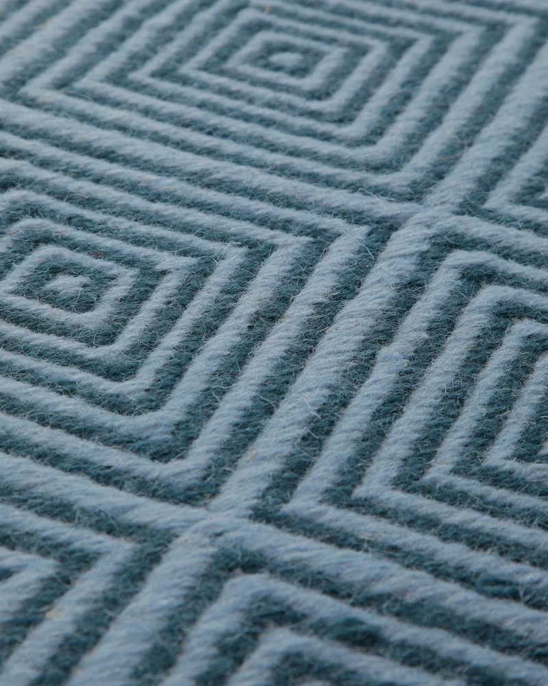 Handwebteppich Wolle Rautenmuster blau 160x230 cm