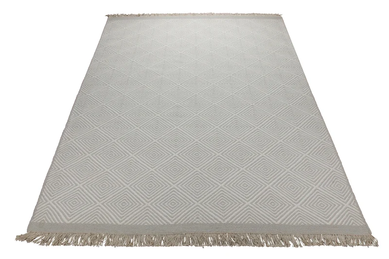 Handwebteppich Wolle Rautenmuster creme 160x230 cm