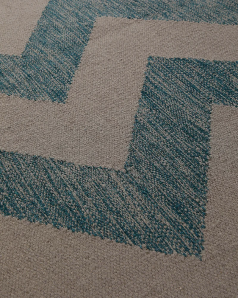 Handwebteppich Wolle Chevron petrol taupe 160x230 cm
