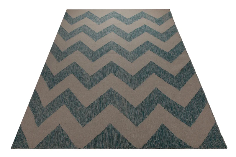 Handwebteppich Wolle Chevron petrol taupe 160x230 cm