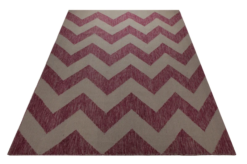 Handwebteppich Wolle Chevron magenta natur 160x230 cm
