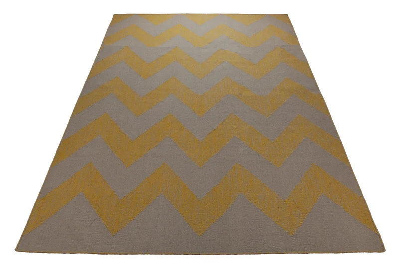 Handwebteppich Wolle Chevron gelb grau 160x230 cm