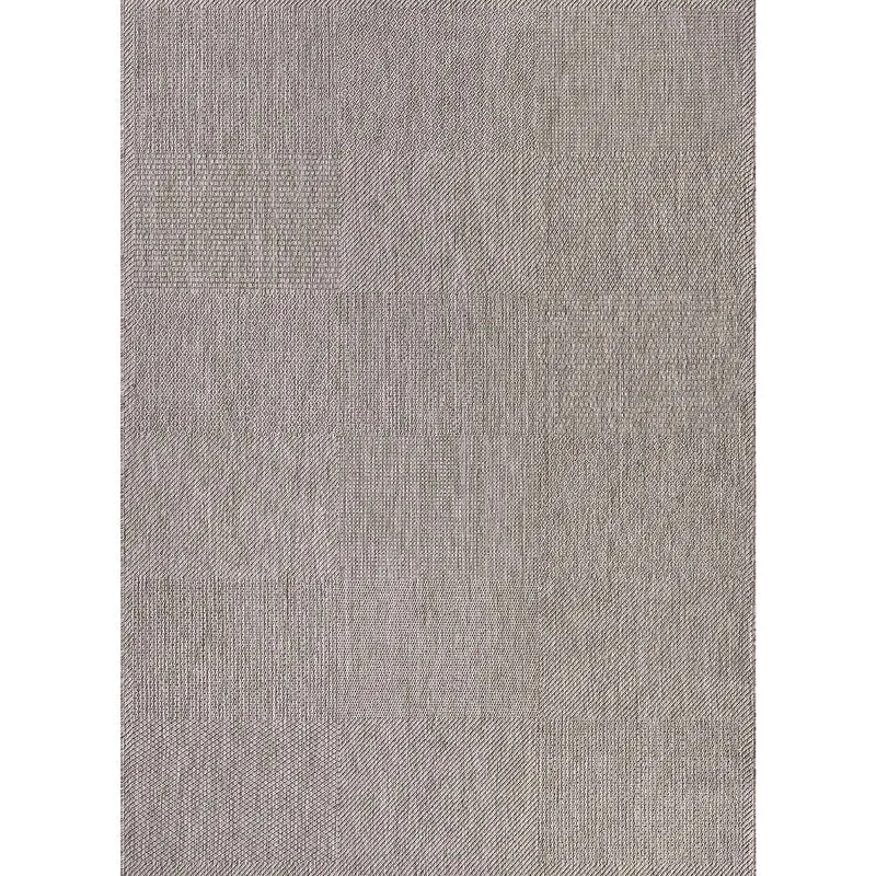 Robuster In- und Outdoor Flachgewebe Terrassen Teppich Natur Look In Grau