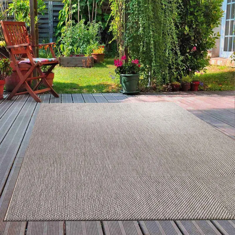 Robuster In- und Outdoor Flachgewebe Terrassen Teppich Natur Look In Grau
