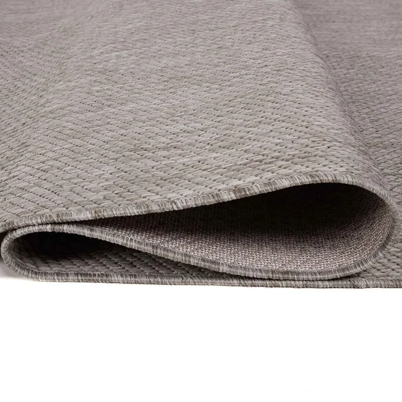 Robuster In- und Outdoor Flachgewebe Terrassen Teppich Natur Look In Grau